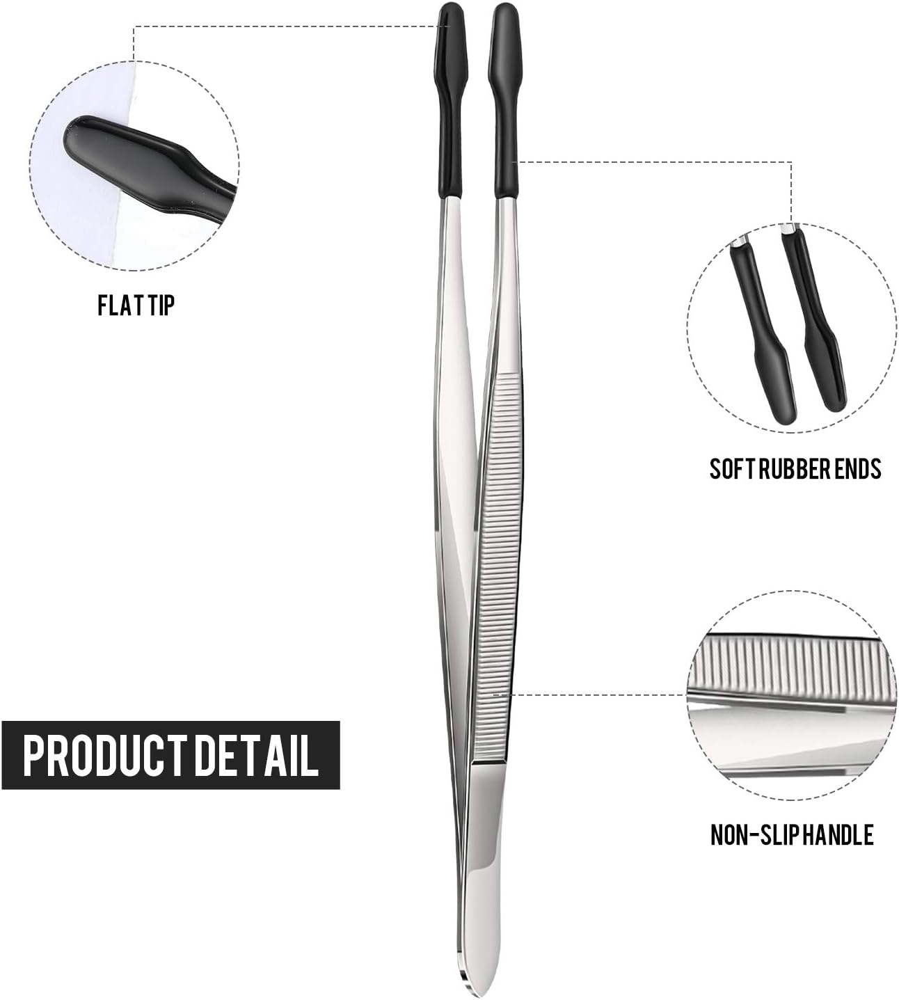 2 Pieces Rubber Tipped Tweezers PVC Rubber Coated Soft Non Marring Flat Tip Lab Industrial Hobby Craft Tweezers Tools Jewelry Coin Stamp Tongs(Black)