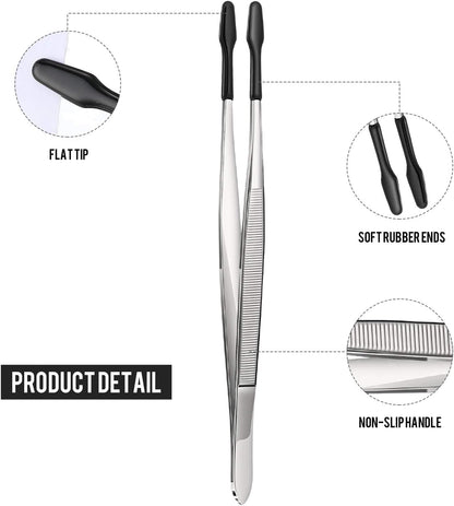 2 Pieces Rubber Tipped Tweezers PVC Rubber Coated Soft Non Marring Flat Tip Lab Industrial Hobby Craft Tweezers Tools Jewelry Coin Stamp Tongs(Black)