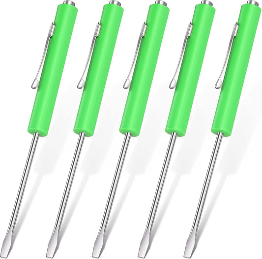 5 Pieces Magnetic Mini Pocket Screwdriver with Clip Small Flathead Head Screwdriver Tool Set for Home Office Gadgets Repair Tool Mechanics Electricians Technician(Green)