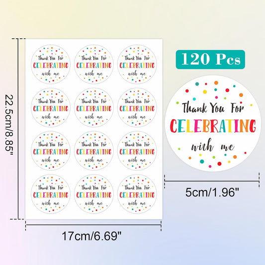 300Pcs Thank You Stickers - 2'' Thank You for Celebrating with Me Stickers Colorful Dot Thank You Birthday Party Favor Sticker Self Adhesive Thank You Seal Label Sticker for Gift Wedding Grad