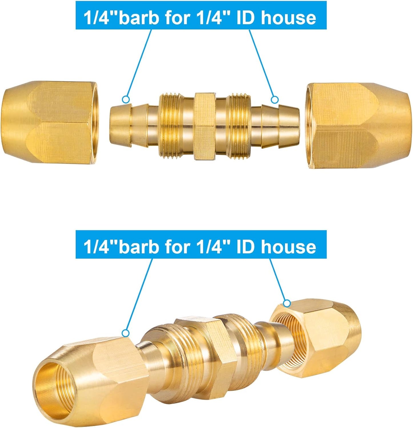 4PCS Soild Brass Air Reusable Hose Splicer For 1/4-Inch ID Hose,1/4" Air Hose Repair Fitting