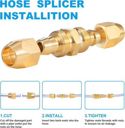 4PCS Soild Brass Air Reusable Hose Splicer For 1/4-Inch ID Hose,1/4" Air Hose Repair Fitting