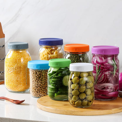 10 WIDE Mouth & 10 REGULAR Mouth Mason Jar Lids - 20 Pack Food Grade Plastic Mason Jar Caps for Ball, Kerr and More Canning Jars - Leakproof & Dishwasher Safe - Multicolor