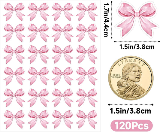 Pink Bow Stickers - Coquette Bows Stickers 480Pcs Valentines Day Bow Sticker Self Adhesive Cute Watercolor Bowknot Girly Sticker for Water Bottle Envelope Seal Card Gift Baby Shower Party Decor
