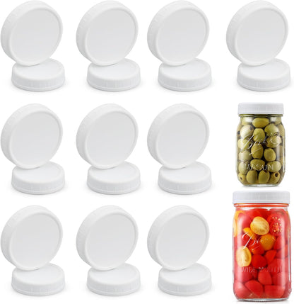 10 WIDE Mouth & 10 REGULAR Mouth Mason Jar Lids - 20 Pack Food Grade Plastic Mason Jar Caps for Ball, Kerr and More Canning Jars - Leakproof & Dishwasher Safe - White