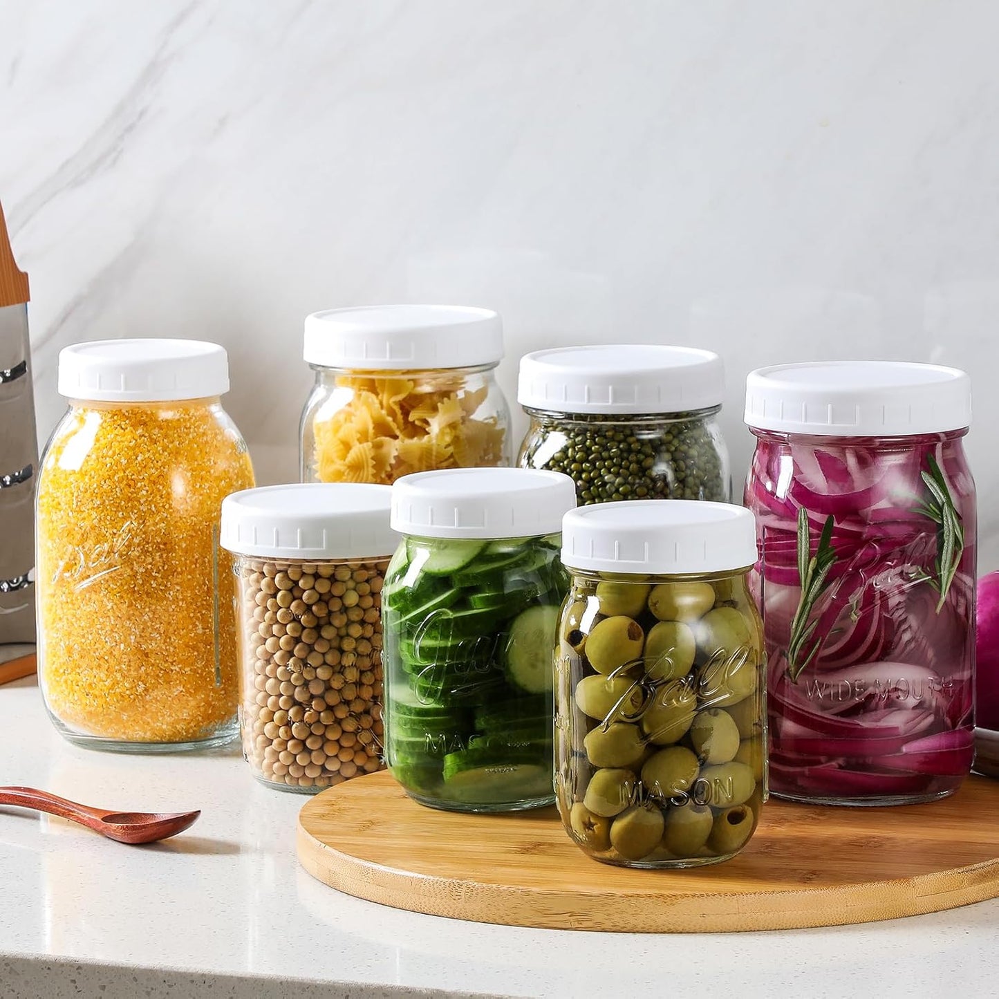10 WIDE Mouth & 10 REGULAR Mouth Mason Jar Lids - 20 Pack Food Grade Plastic Mason Jar Caps for Ball, Kerr and More Canning Jars - Leakproof & Dishwasher Safe - White