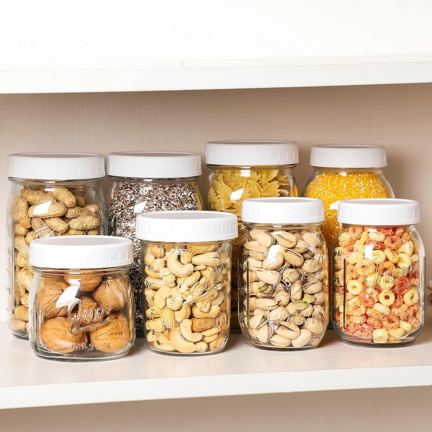 10 WIDE Mouth & 10 REGULAR Mouth Mason Jar Lids - 20 Pack Food Grade Plastic Mason Jar Caps for Ball, Kerr and More Canning Jars - Leakproof & Dishwasher Safe - White