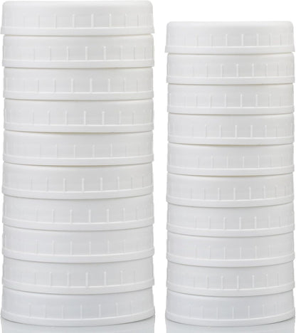 10 WIDE Mouth & 10 REGULAR Mouth Mason Jar Lids - 20 Pack Food Grade Plastic Mason Jar Caps for Ball, Kerr and More Canning Jars - Leakproof & Dishwasher Safe - White