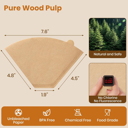 200 Count #4 Cone Coffee Filters 8-12 Cup, Unbleached Natural Coffee Paper Filters, No Blowout, Disposable Coffee Filter for Pour Over and Drip Coffee Maker