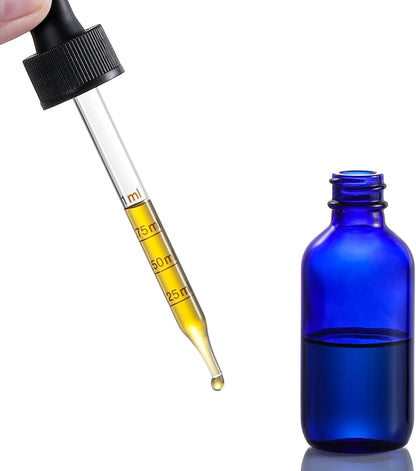 4 Pack 2 oz Glass Dropper Bottles with Measured Dropper - 60ml Dark Blue Tincture Bottles with Calibrated Glass Eye Droppers (1ml) - Leakproof Essential Oils Bottles for Health, Personal Care & Beauty