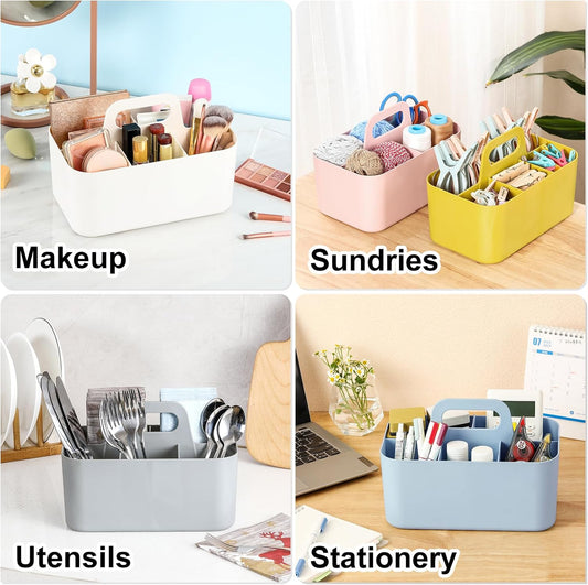 Multiuse Caddy Organizer with Handle - Stackable Plastic Tote Bin - Art Craft Supplies, Office, Desk, Stationery Pen Holder, Kitchen, Utensil, Makeup, Bathroom, Shower, Cleaning, Dorm Organizer - Pink