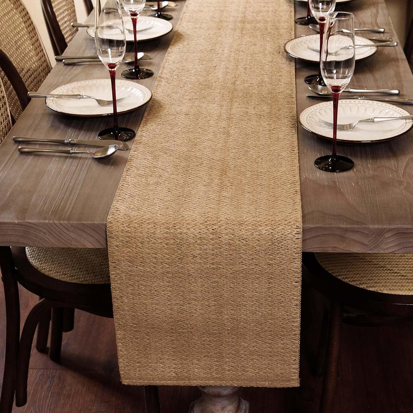 Natural Paper Braided Tablerunner 36 Inches Long for Dining Tables Farmhouse Rustic Table Runner Indoor & Outdoor(Light Brown)