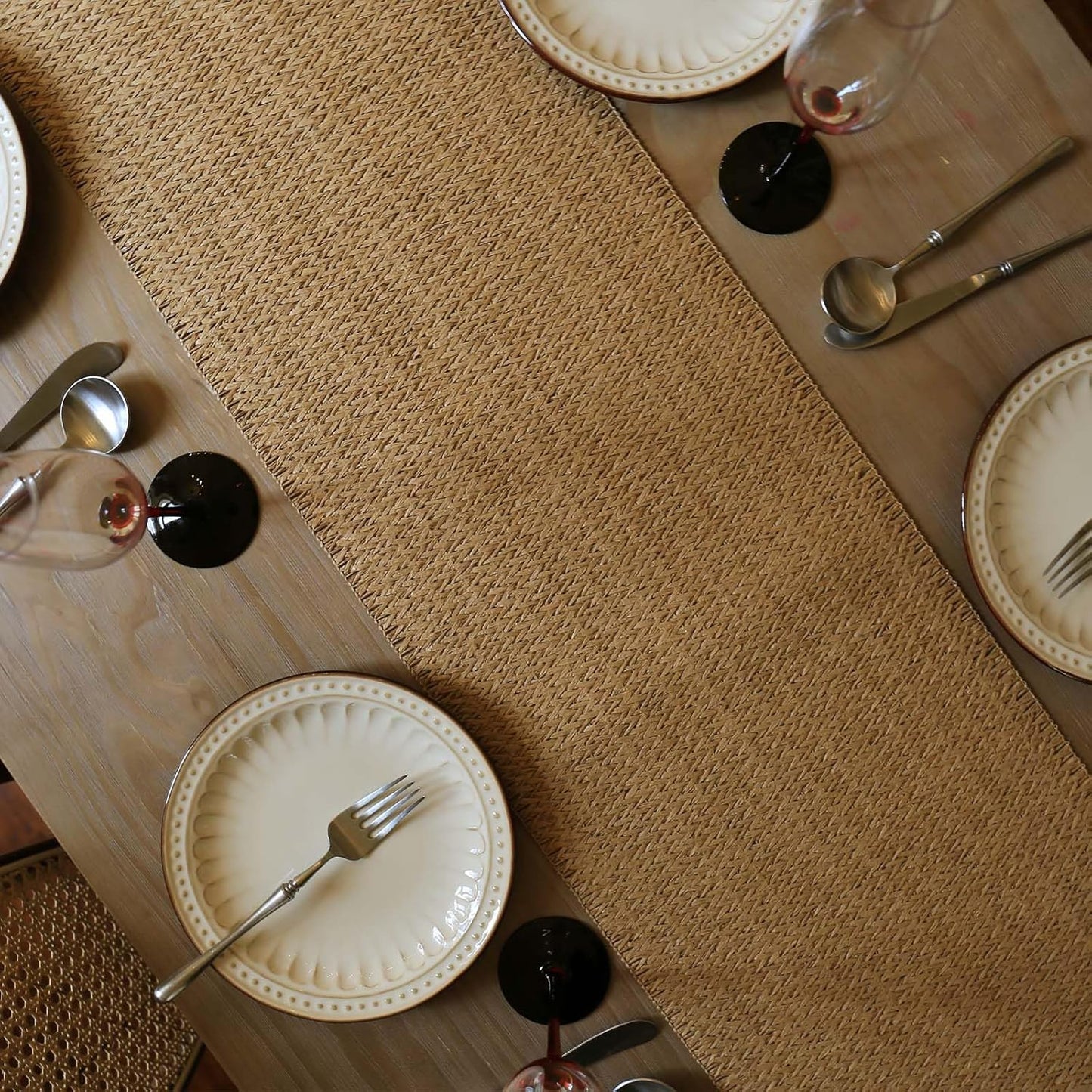 Natural Paper Braided Tablerunner 36 Inches Long for Dining Tables Farmhouse Rustic Table Runner Indoor & Outdoor(Light Brown)