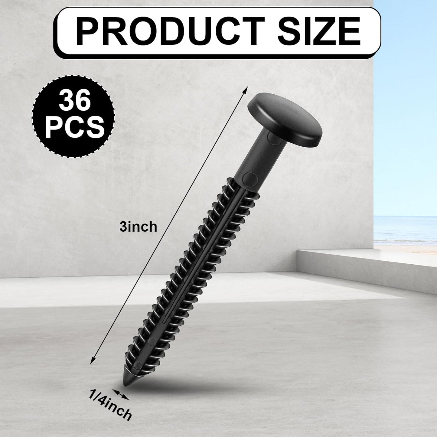 36 Pcs 3 Inch Vinyl Shutter Fastener Window Panel Peg Lok Pin Pegs Screws Shutter Spikes Anchor (Black)