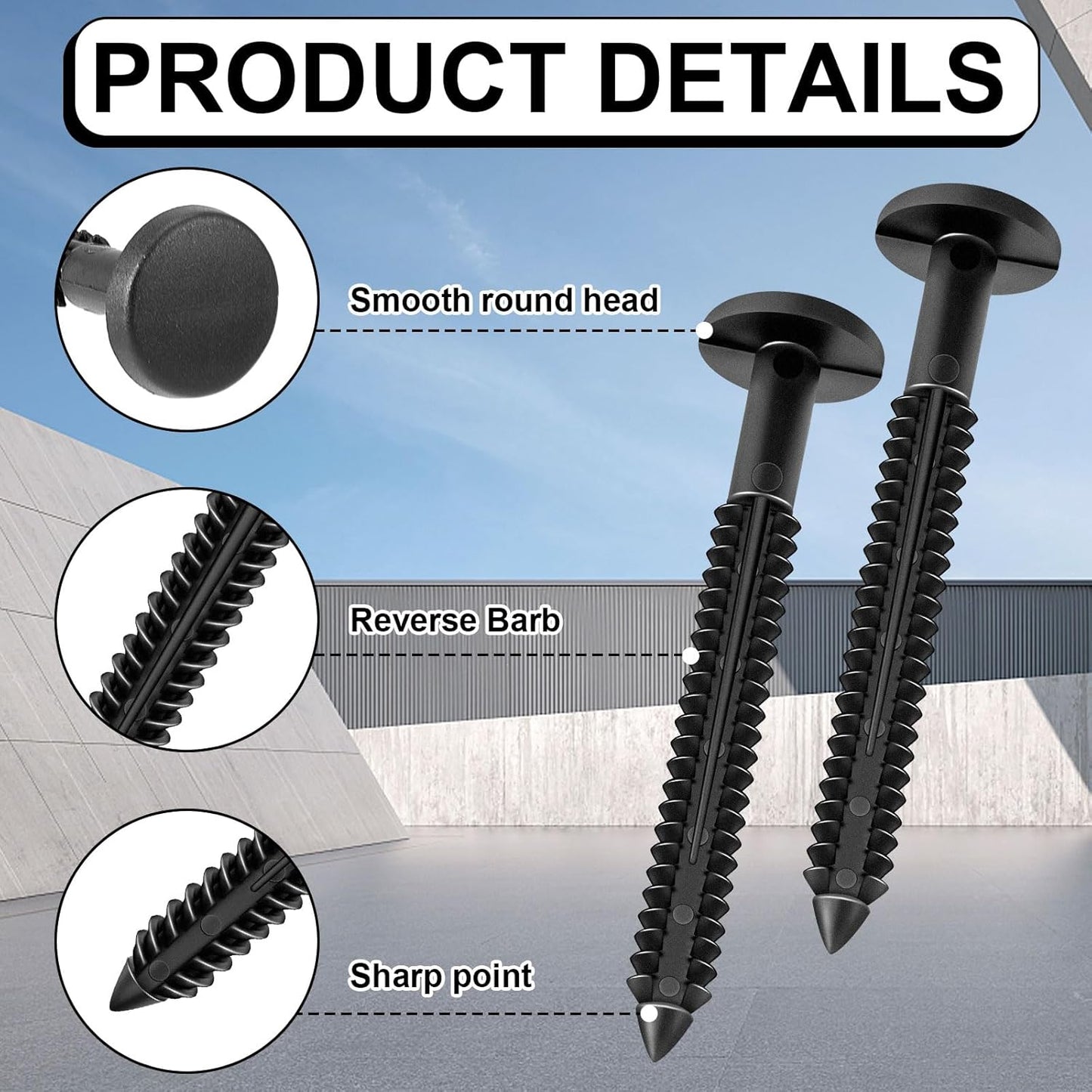 36 Pcs 3 Inch Vinyl Shutter Fastener Window Panel Peg Lok Pin Pegs Screws Shutter Spikes Anchor (Black)
