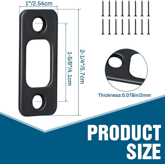 8 Pcs 1" x 2-1/4" Door Deadbolt Strike Plate Carbon Steel Round Corner Door Backplate Heavy Duty Strike Plate with 16 Pcs Screws for Home Office Residential Use, Matte Black