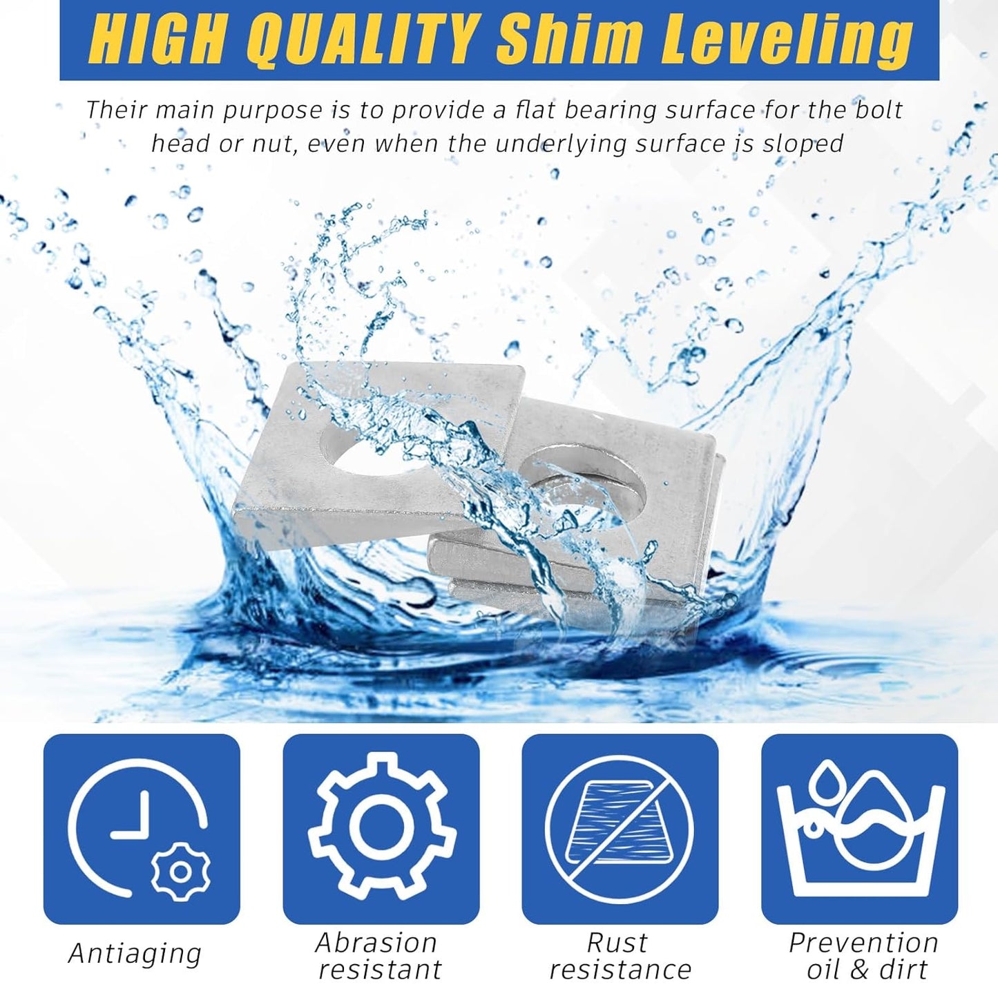 10 Pcs 1/2" Square Beveled Washer, 1-1/8" x 1-1/8" Wedge Washers Metal Shims for Leveling Carbon Steel Galvanized 2mm to 6.6mm Thick for Shim Leveling