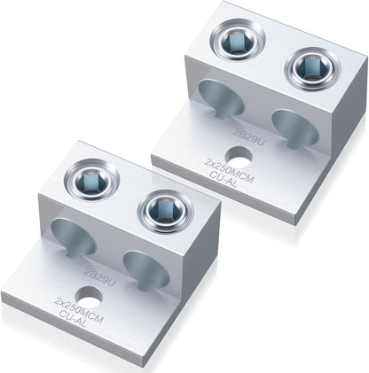 2 Pieces Dual Aluminum Ground Lug Dual Rated Double Wire Barrel Aluminum Mechanical Lug (250 Mcm-6sol)