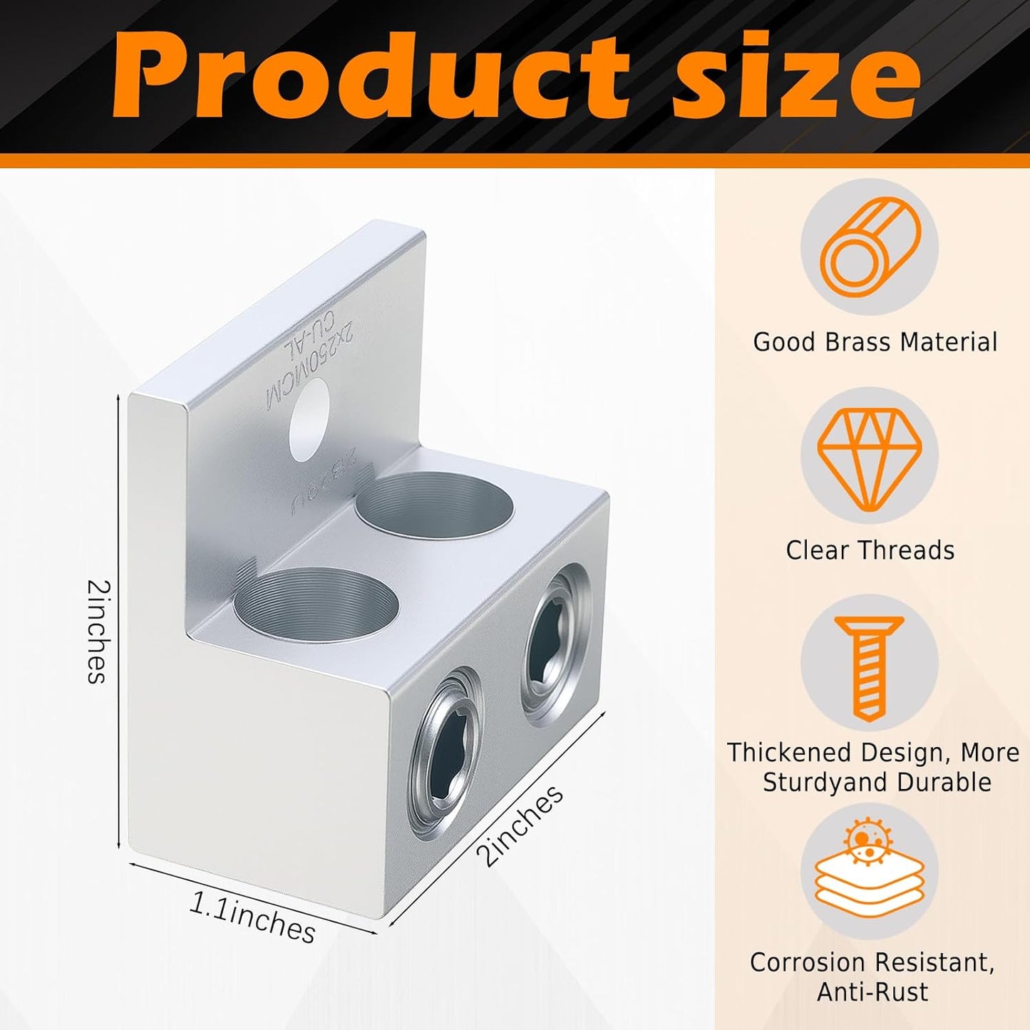 2 Pieces Dual Aluminum Ground Lug Dual Rated Double Wire Barrel Aluminum Mechanical Lug (250 Mcm-6sol)