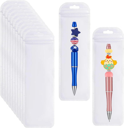 100Pcs Resealable Beadable Pen Packaging Bags,Clear Pen Pouch Bags Great for Focal Bead Pen Small Business Office Home Party Favor Food Storage Cookies Sample Jewelry Snack (2.75x8.66inch)
