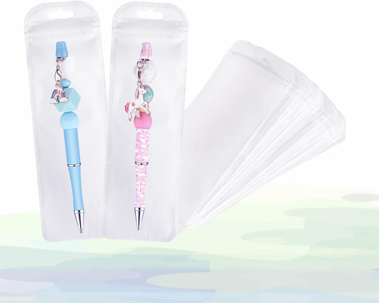 100Pcs Resealable Beadable Pen Packaging Bags,Clear Pen Pouch Bags Great for Focal Bead Pen Small Business Office Home Party Favor Food Storage Cookies Sample Jewelry Snack (2.75x8.66inch)