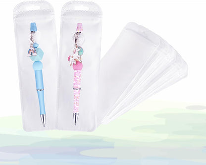 100Pcs Resealable Beadable Pen Packaging Bags,Clear Pen Pouch Bags Great for Focal Bead Pen Small Business Office Home Party Favor Food Storage Cookies Sample Jewelry Snack (2.75x8.66inch)