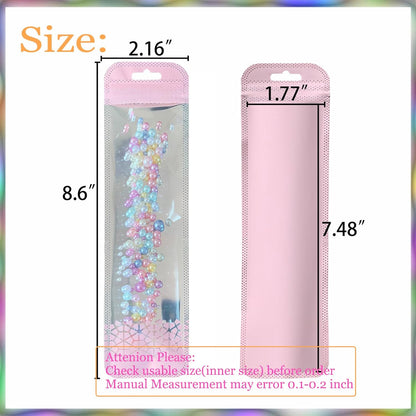 100 Pack Holographic Pen Bags Clear Resealable Bags,Resealable Zipper Pouch Bead Packaging for Pen,Jewelry,Brushes，Lipgloss Small Business 2.16x8.6inch