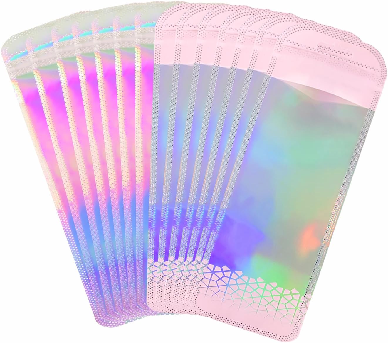 100 PCS Clear Beadable Pen Packaging Bags Resealable Zipper Holographic Beaded Bags for Small Bussniss Packaging for Jewelry 2.75x8.66"