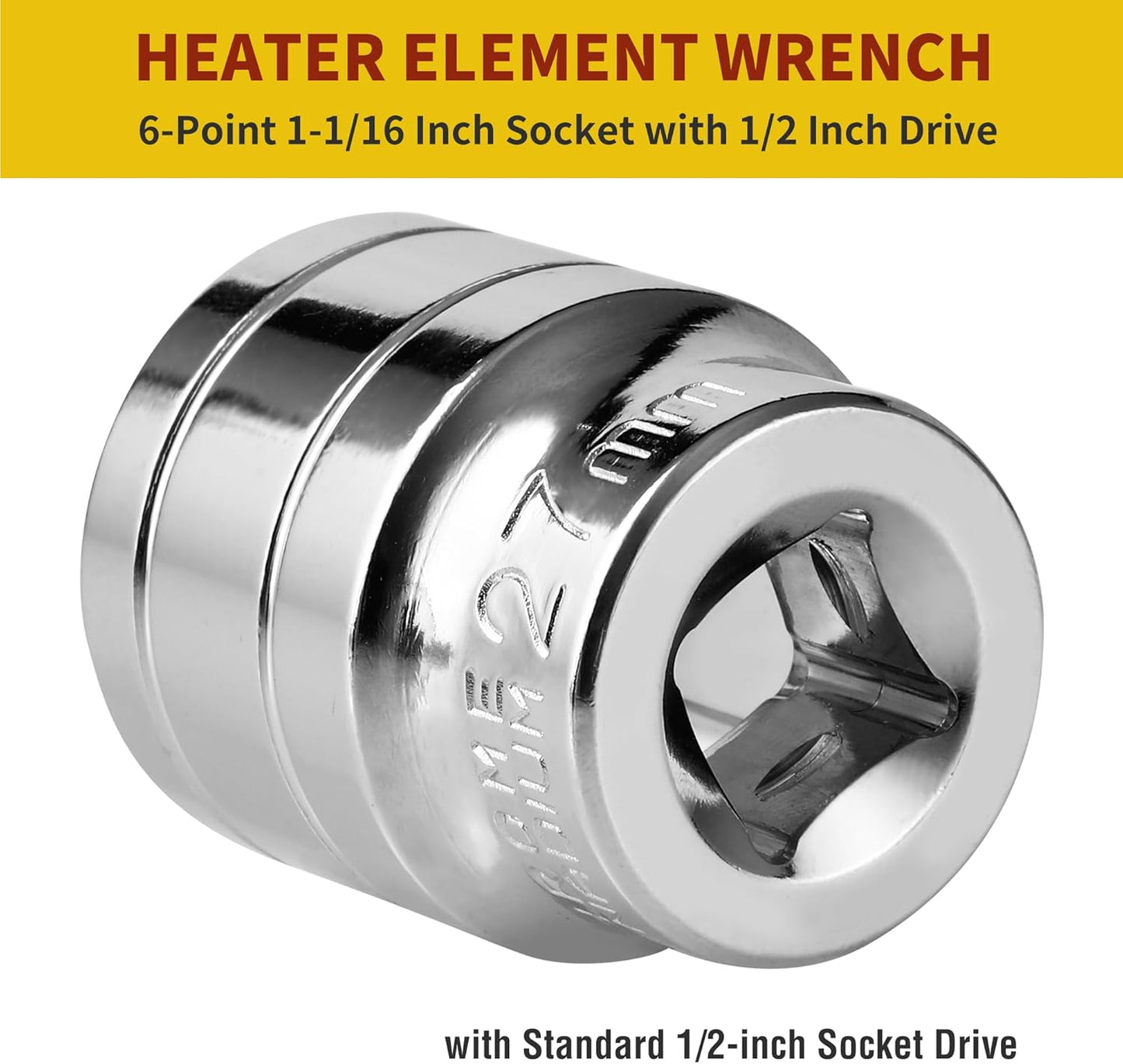 1-1/16 Inch RV Water Heater Element Socket Wrench for 3/4" NPT Thread Anode Rod, 27mm Anode Rod Socket for Replacing Magnesium Rods on RV, Camper Travel or Trailers, 6-Point Design with 1/2-Inch Drive