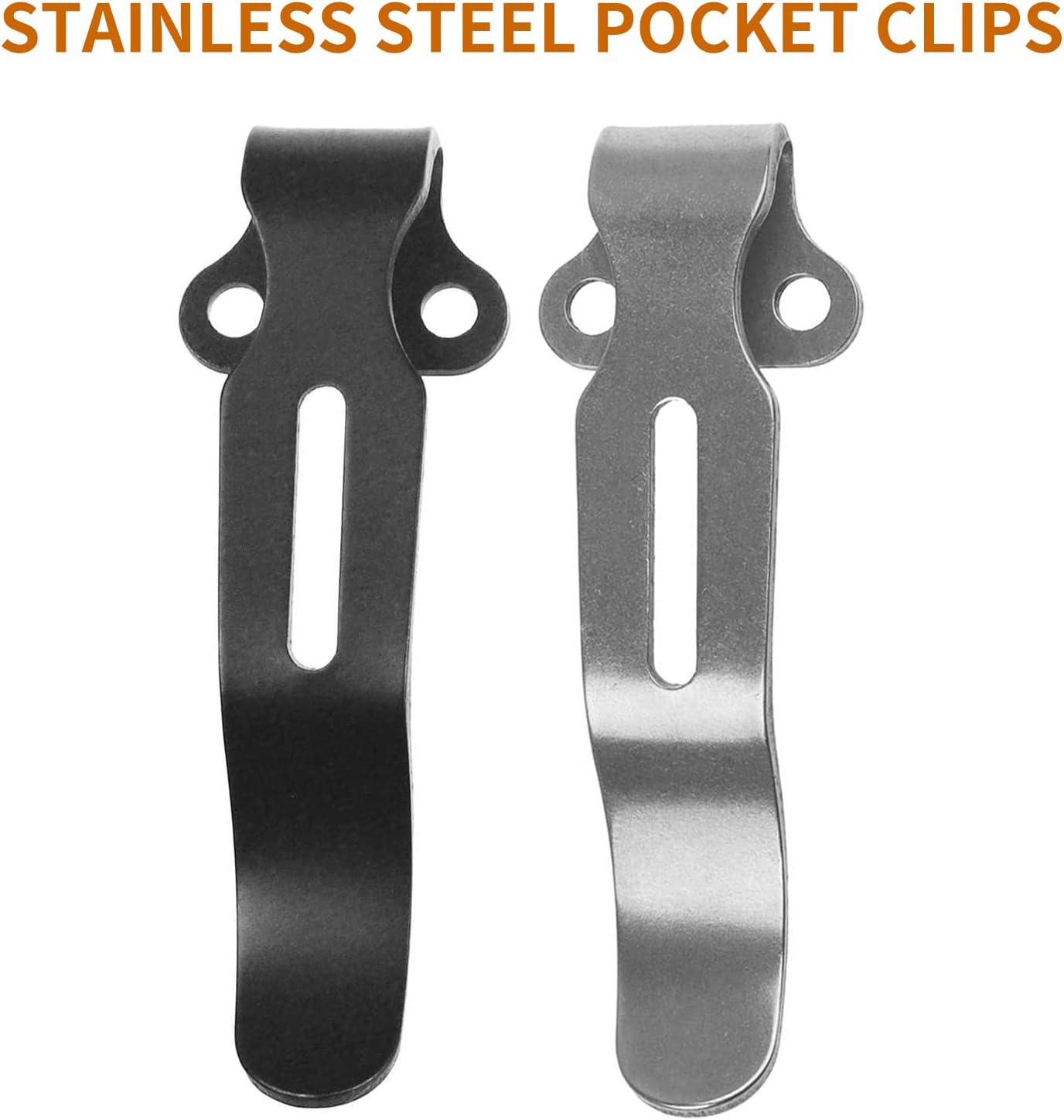 2 Pack Deep Carry Pocket Clips with 4 Pieces Screws, Stainless Steel Pocket Knife Clip Replacement for Benchmade Bugout 535 and More, Anodized Finish, Black and Stone Wash