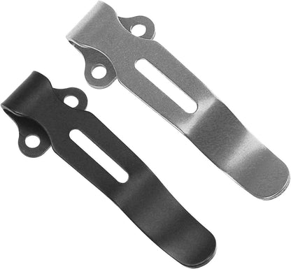 2 Pack Deep Carry Pocket Clips with 4 Pieces Screws, Stainless Steel Pocket Knife Clip Replacement for Benchmade Bugout 535 and More, Anodized Finish, Black and Stone Wash