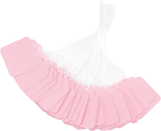 200Pcs Blank Tags with String Attached - Pink Price Tags, 1.8x1.4Inch Clothing Tag for Business Selling, Kraft Paper Hangtag, Small Retail Marking Labels, Writable Sales Labels for Jewelry