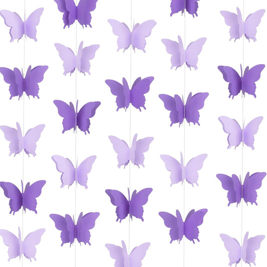 Butterfly Hanging Garlands - 3D Purple Paper Butterflies, 4 Packs - Birthday Decorations for Baby Showers, Home Decor, Weddings & Parties (39ft)