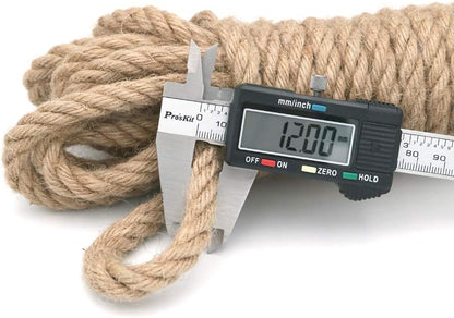 Jute Rope - 1/2 inch, 33 Feet x 12mm Thick, Heavy Duty Strong, Natural, for Crafts, Cat Scratching Post, Bundling, Hanging, Decorative