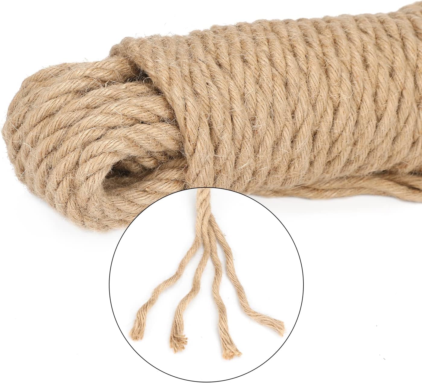 Jute Rope - 1/2 inch, 33 Feet x 12mm Thick, Heavy Duty Strong, Natural, for Crafts, Cat Scratching Post, Bundling, Hanging, Decorative