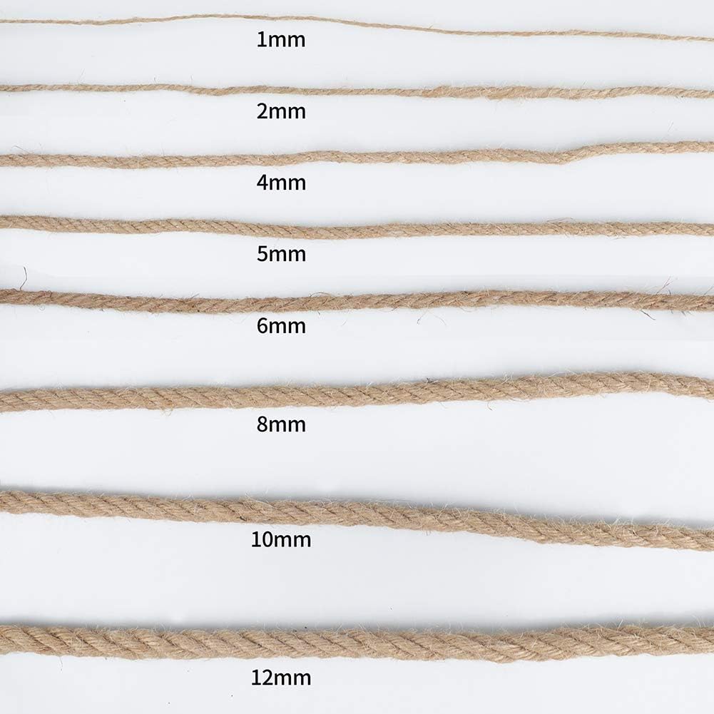 Jute Rope - 1/2 inch, 33 Feet x 12mm Thick, Heavy Duty Strong, Natural, for Crafts, Cat Scratching Post, Bundling, Hanging, Decorative