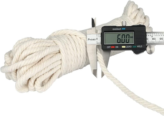 1/4Inch Cotton Rope - 6mm x 65Ft White Macrame Cord, 4Ply Clothesline Ropes for DIY Crafts, Outdoor, Nautical, Toys