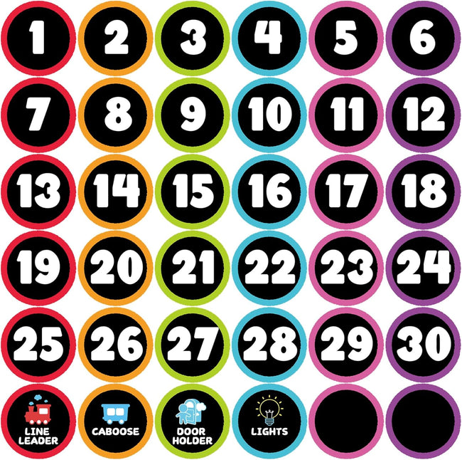 Line up Spots for Classroom Floor 36Pcs 4'' Number Stickers for Classroom Vinyl Line Up Floor Dot Sticker Floors Spots Markers Decal for Back to School Decor Kindergarten Preschool(Black&Color) Hover Image