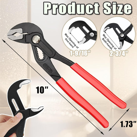 Adjustable Water Pump Pliers 10" Groove Joint Pliers V-Jaw Quick Adjust Tongue and Groove Pliers with Push-Lock and Cushion Grip Ideal for Tight Spaces Plumbing Cars and Home Repair (10 inch)