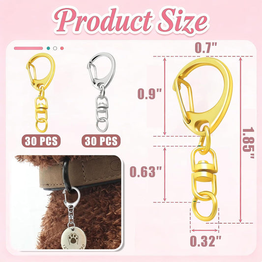 60 Pack Lobster Claw Clasps Keychain Kit Metal Lobster Claw Clasps D-shape Hook Clips with Swivel Snap and Open Jump Rings for Making Bag Buckles Zippers Pet Id Tags Party Gifts (Gold+Silver)