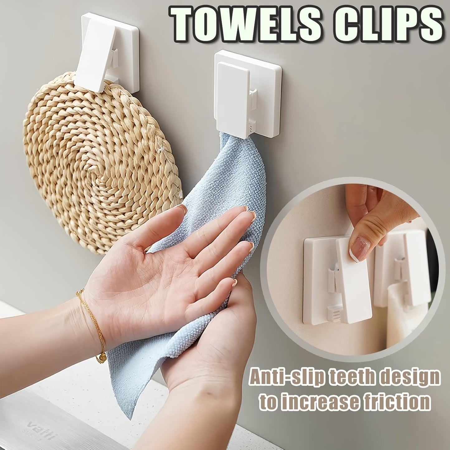 8 Pack Large Self Adhesive Clips Wall Tapestry Hanger No Drilling Adhesive Towel Holder Wall Tapestry Clips for Hanging Posters Photos Postcard Clip for Home Office School Decor (White)