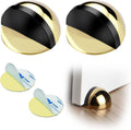 Drill-Free Floor Mounted Door Stoppers 3M Adhesive Self Adhesive Door Stoppers with Black Rubber Bumper Tips Floor Mount Half Dome Door Stopper for Office Bedroom Living Room Shower Room (Gold-2Pcs)