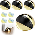 Drill-Free Floor Mounted Door Stoppers 3M Adhesive Self Adhesive Door Stoppers with Black Rubber Bumper Tips Floor Mount Half Dome Door Stopper for Office Bedroom Living Room Shower Room (Gold-4Pcs)