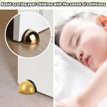 Drill-Free Floor Mounted Door Stoppers 3M Adhesive Self Adhesive Door Stoppers with Black Rubber Bumper Tips Floor Mount Half Dome Door Stopper for Office Bedroom Living Room Shower Room (Gold-4Pcs)