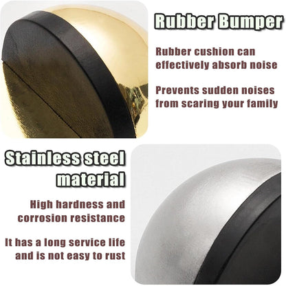Drill-Free Floor Mounted Door Stoppers 3M Adhesive Self Adhesive Door Stoppers with Black Rubber Bumper Tips Floor Mount Half Dome Door Stopper for Office Bedroom Living Room Shower Room (Gold-4Pcs)