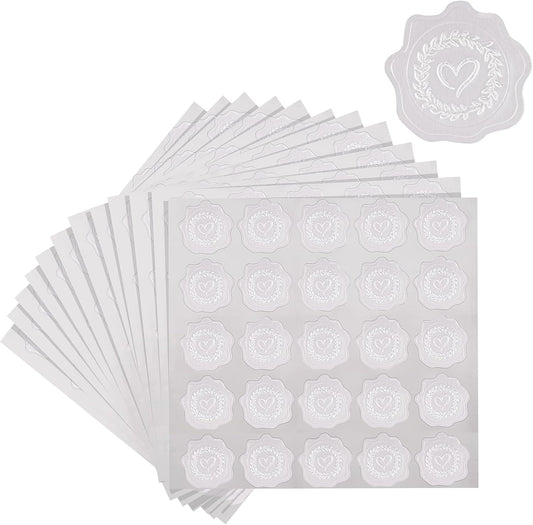 Heart Envelope Seals, Silver Embossed Wax Seal Looking, 300Pcs Wedding Envelope Stickers, Self-Adhesive Silver Foil Stamps for Wedding Invitation Card Bridal Shower Party Favors