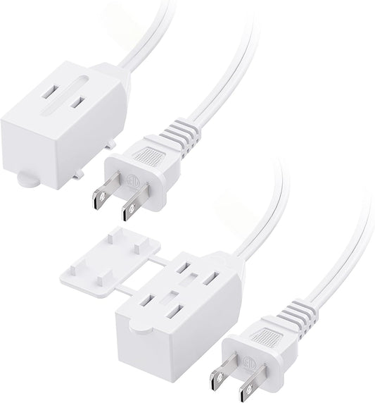 [ETL Listed]  2-Pack 16 AWG 2 Prong Extension Cord 6 ft, 13A 3-Outlet Extension Cords with Tamper Guard, 13 Amp, 1625 Watts, White