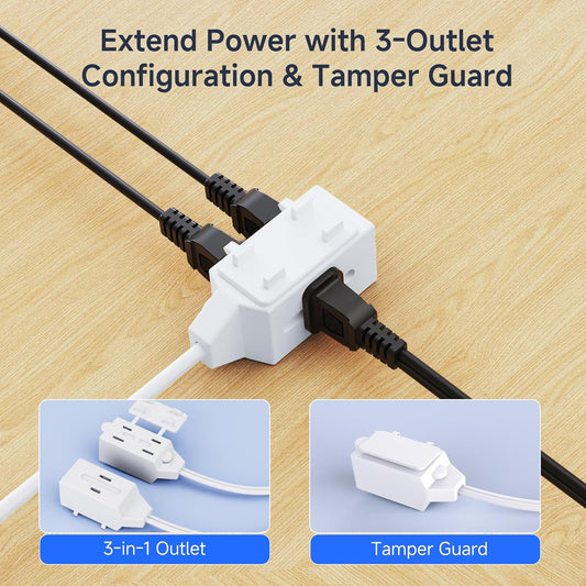 [ETL Listed]  2-Pack 16 AWG 2 Prong Extension Cord 6 ft, 13A 3-Outlet Extension Cords with Tamper Guard, 13 Amp, 1625 Watts, White