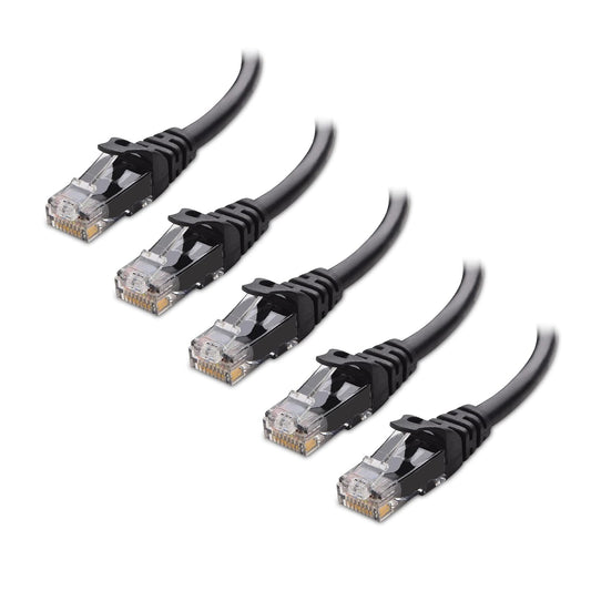 10Gbps 5-Pack Snagless Short Cat 6 Ethernet Cable - 3ft, Cat 6 Cable, Cat6 Cord, Ethernet Cord, Black
