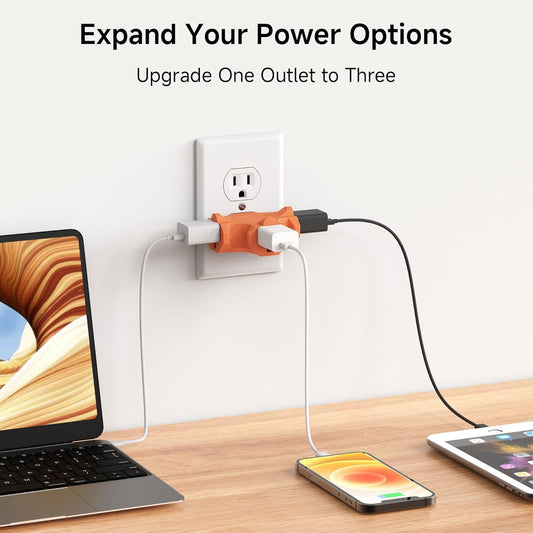 [ETL Listed]  3-Pack 3 Way Plug Adapter 15A 1875W, 3 Prong 3 Outlet Adapter, Power Splitter Plug Outlet, 3 Way Electrical Splitter, Multicolored (White, Gray, Orange)